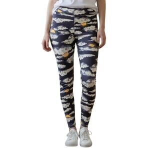 LuLaRoe TC Tall & Curvy Leggings Celestial Sun Cloud Navy Blue Buttery Soft OS